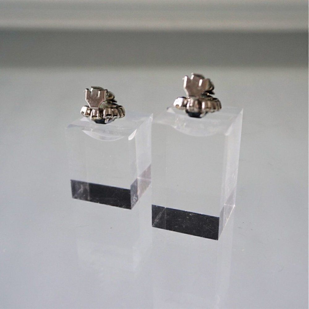 Christian Dior Clip On Earrings Vintage 60s Germany Blue Tanzanite w Crystals - - Picture 9 of 11